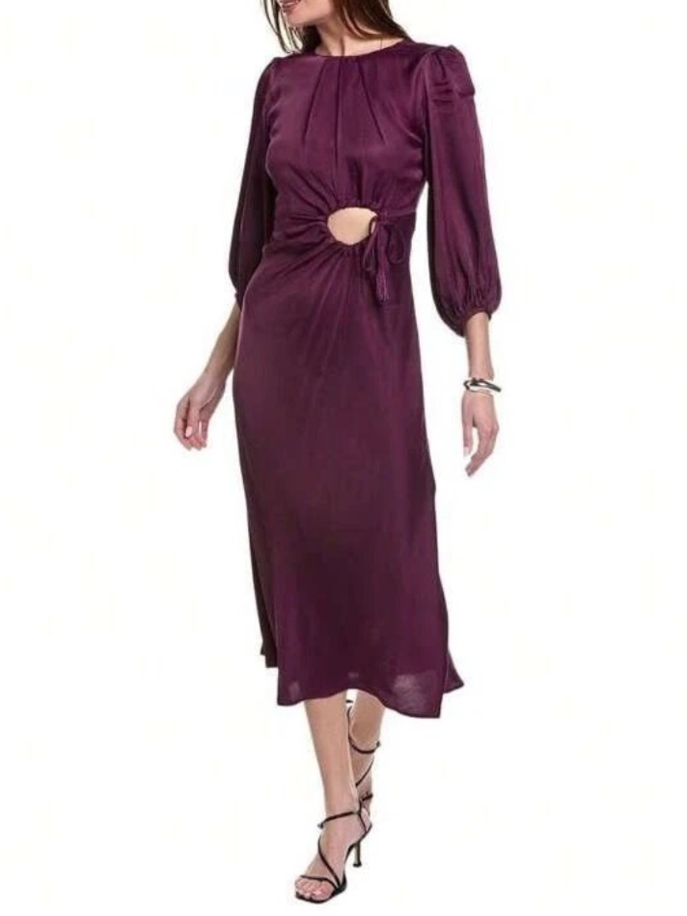 FARM RIO Cutout Balloon Sleeve Dress In Purple Burgundy Size XL Retail $348